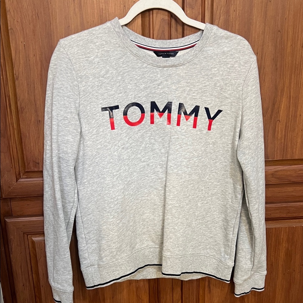 Tommy Hilfiger Light Gray Crewneck with Red and Black Logo